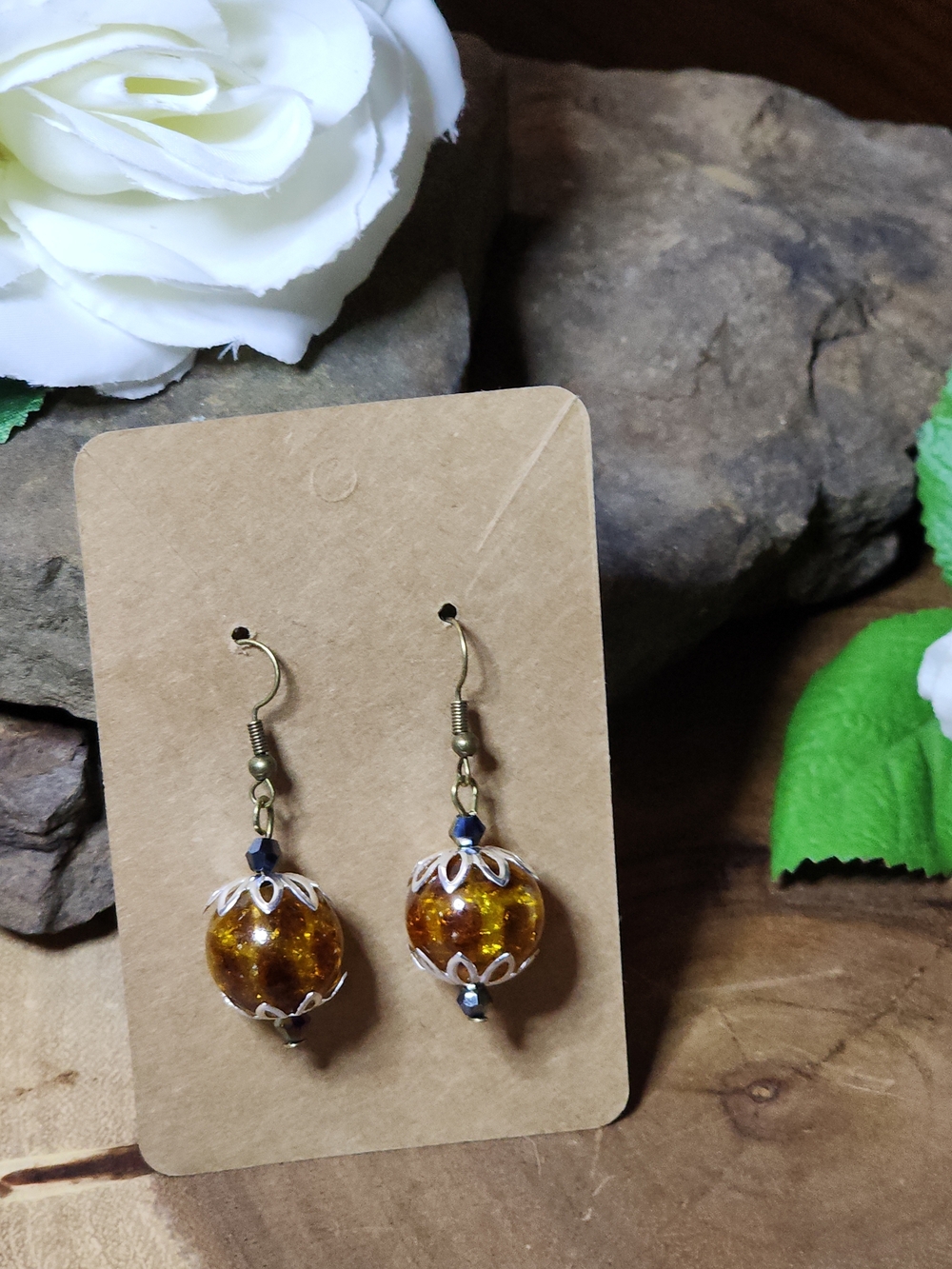 Dangle Earrings in Amber Animal Print